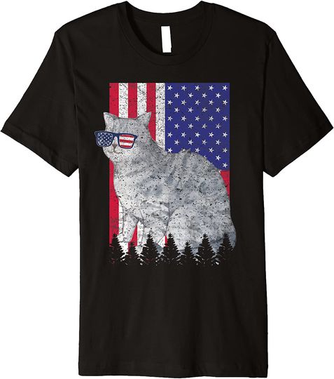 American Shorthair Patriotic Cat USA Flag T Shirt