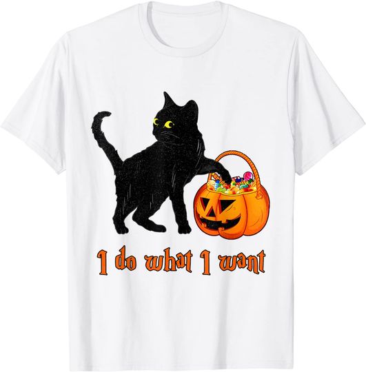 I Do What I Want Cat Halloween Pumpkin Jackolantern Candy T-Shirt