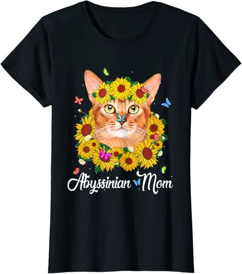 Abyssinian Mom Sunflower Cat Mom T Shirt