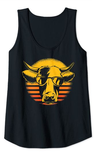 Cow Head Retro Sunglasses Farmer Tank Top