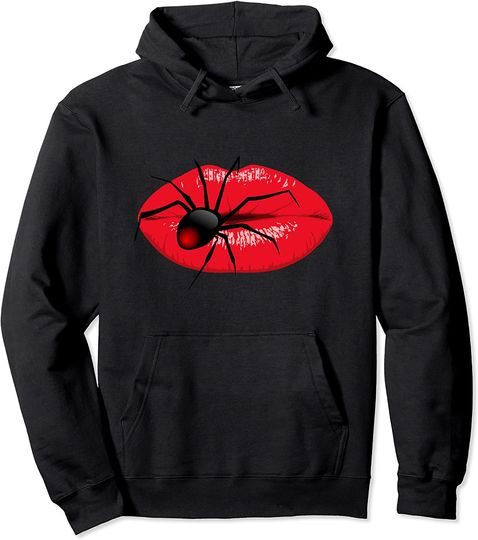 Red Back Spider on Red Lips Creepy Cool Pullover Hoodie