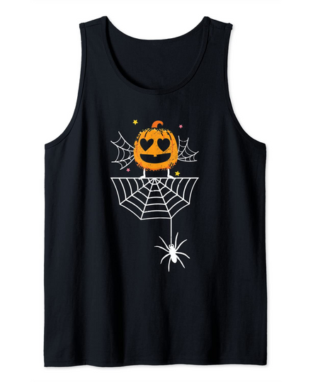 Pumpkin Dancing On Spider Web Halloween Tank Top