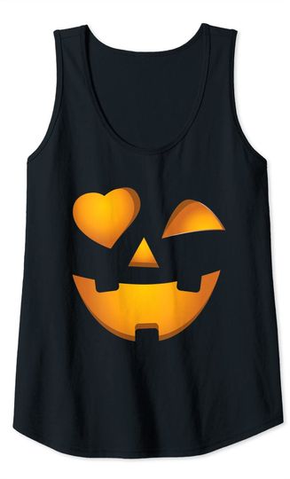 Pumpkin Love Halloween Jack O Lantern Winking Face Tank Top