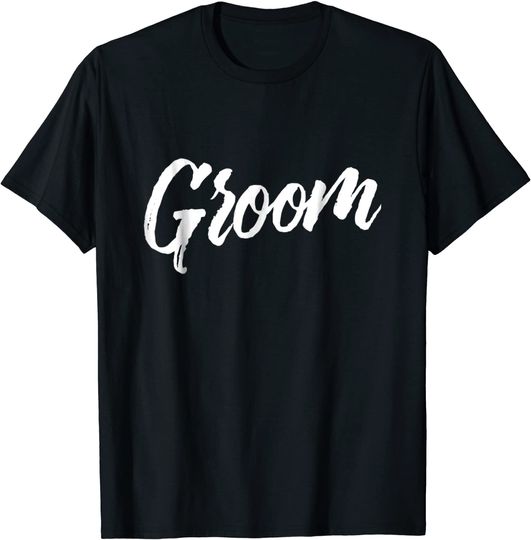 Groom Wedding White Brush Distressed Text T Shirt