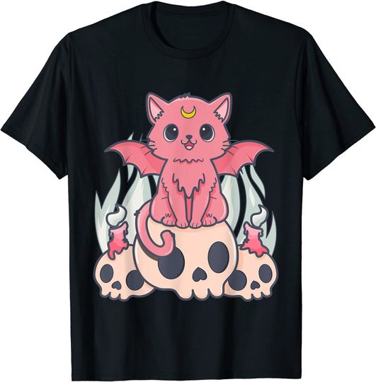 Kawaii Pastel Goth Creepy Demon Cat And Skull Anime T Shirt