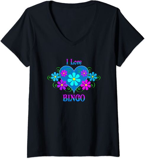 I Love Bingo V Neck T Shirt