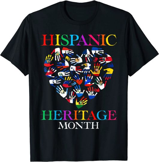 Hispanic Heritage Countries Hands Heart World Flags Latino T-Shirt