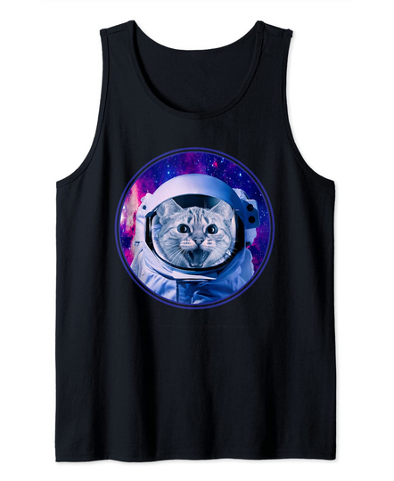 Space Cat Astronaut In Galaxy Funny Tank Top