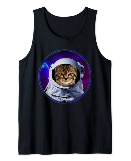 Space Cat Astronaut In Galaxy Tank Top