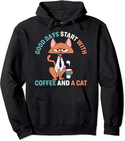 A Good Day Starts With A Coffee & Cat Pullover Hoodie