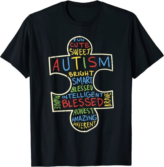 Autism Awareness Puzzle Piece Words Autistic T Shirt