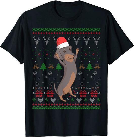 Dachshund Dog Santa Claus Ugly Christmas Pattern Holiday T-Shirt
