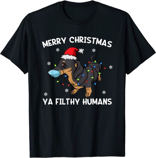 Merry Christmas Dachshund Wearing Face Mask Weiner Dog T-Shirt