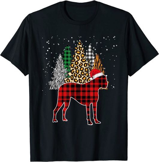 Boxer Christmas Dog Leopard Zebra Red Buffalo Plaid Tree T-Shirt