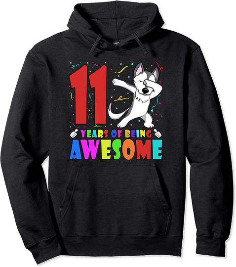 11th Birthday Party Dabbing Husky Pullover Hoodie