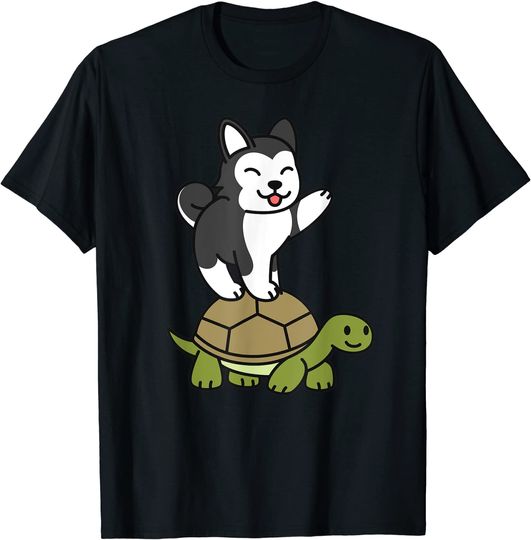 Riding Tortoise Husky Dog T-Shirt