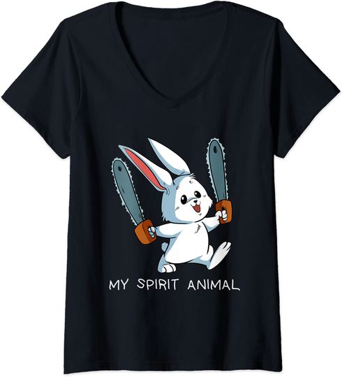 Spirit Animal Loony Chainsaw Bunny Crazy Rabbit T Shirt