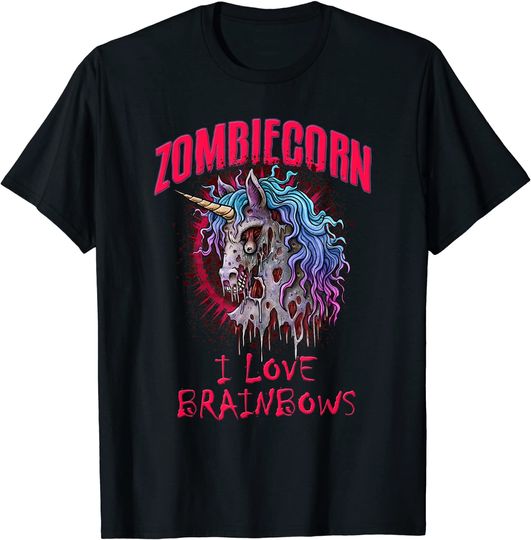 Zombie Unicorn I Love Brainbows Punk Gothic Goth Halloween T-Shirt