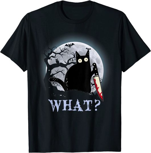 Cat What? Murderous Black Cat With Knife Halloween Costume T-Shirt