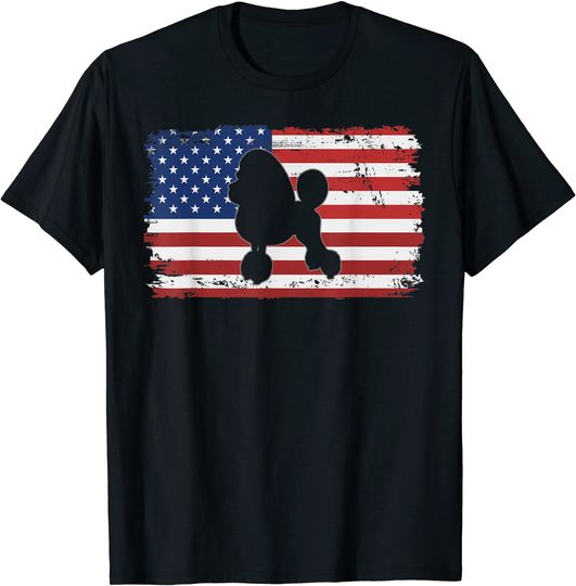 Vintage Poodle Dog US American Flag T Shirt
