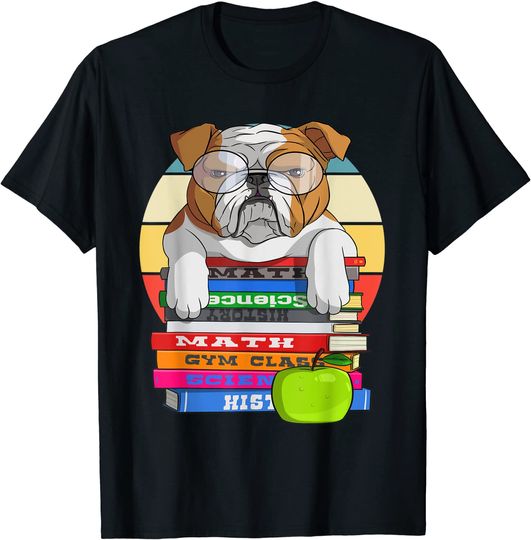 English Bulldog Back To School Book Worm Dog T Shirt