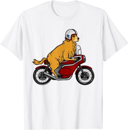Golden Retriever Dog Riding Motorcycle T Shirt