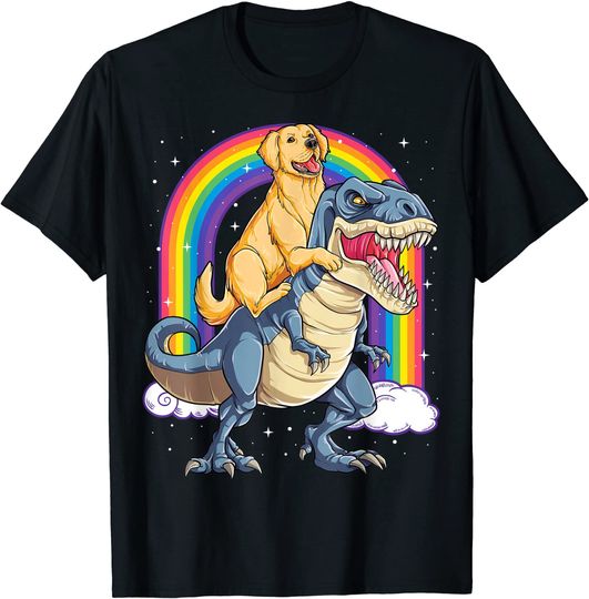 Golden Retriever Riding Dinosaur T Shirt