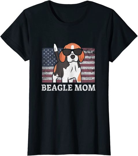 Beagle Mom American Flag T Shirt