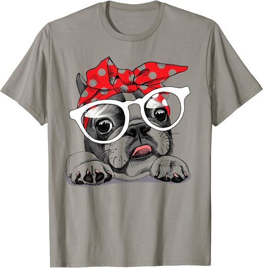 French Bulldog In A Headband With Glasses T Shirt