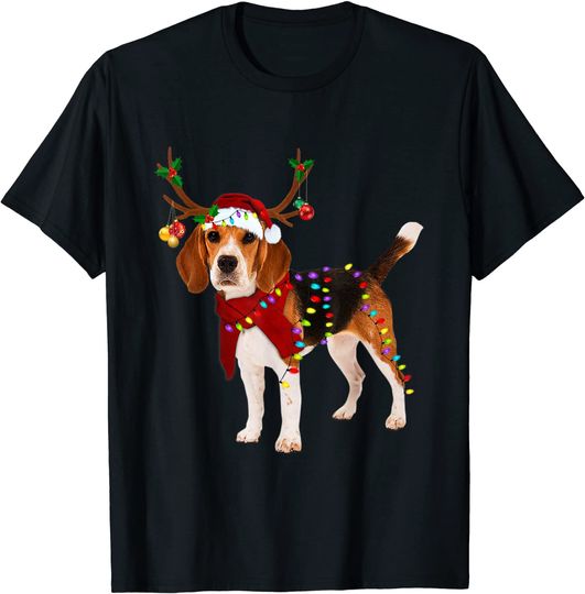 Santa Beagle Reindeer Light Christmas T Shirt