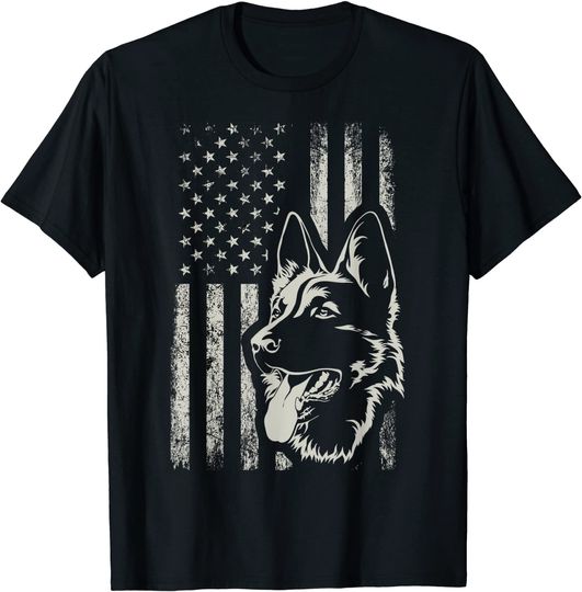 Patriotic German Shepherd American Flag Dog T Shirt