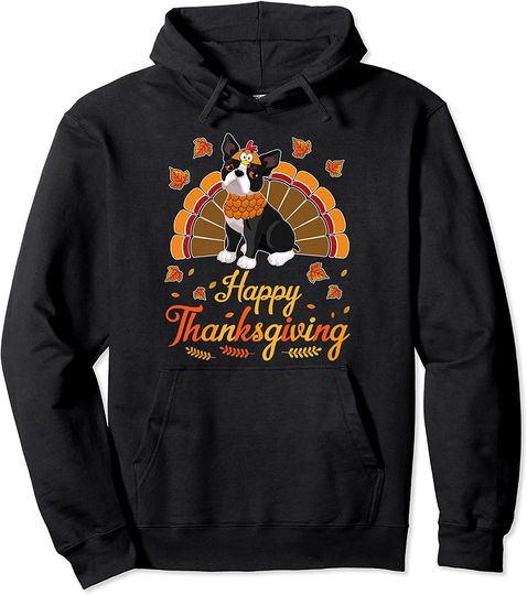 Turkey Boston Terrier Dog Happy Halloween Thanksgiving Pullover Hoodie
