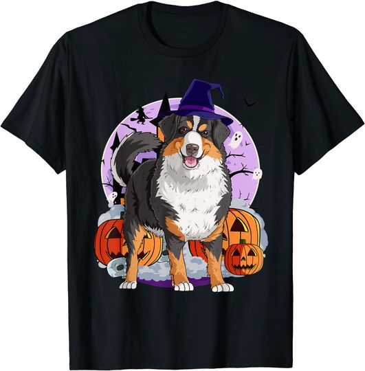 Bernese Mountain Dog Cute Halloween Witch Pumpkin T-Shirt