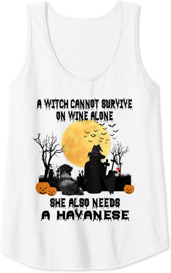 Witch Wine And Havanese Dog Mom Funny Halloween Costume Tank Top
