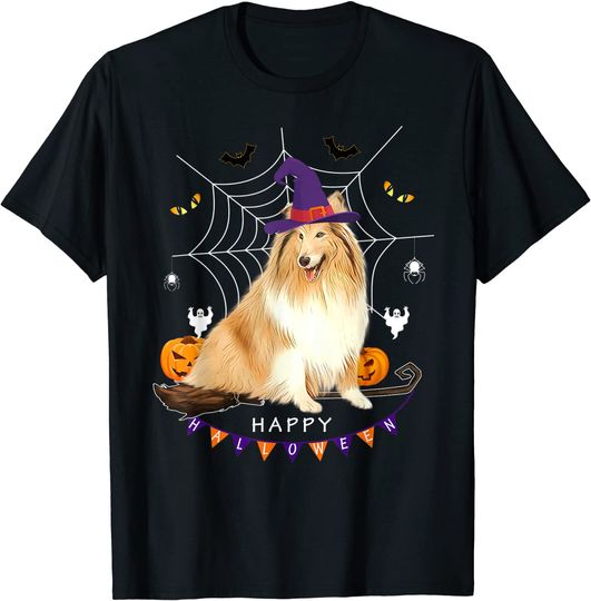 Shetland Dog Witch Pumpkin Halloween T-Shirt