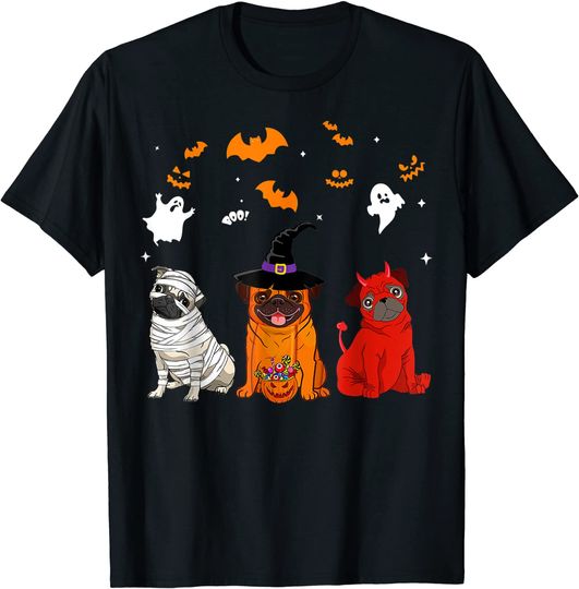 Halloween pug Dogs Lovers Mummy Witch Demon Costumes T-Shirt