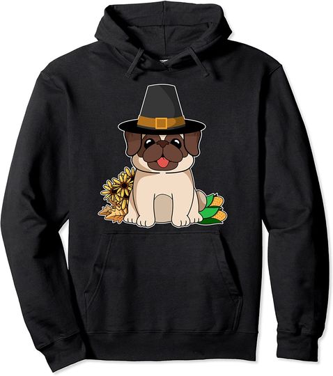 Cute Pug Dog Happy Thanksgiving Holiday Autumn Pullover Hoodie