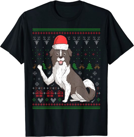 Border Collie Dog Santa Claus Ugly Christmas Pattern Holiday T-Shirt