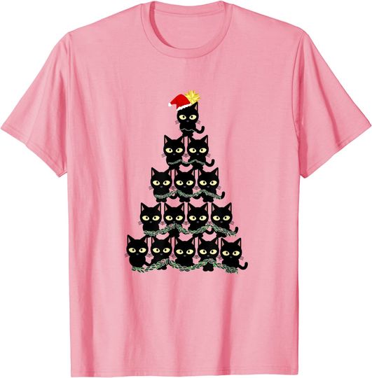Black Cat Christmas Tree T-Shirt