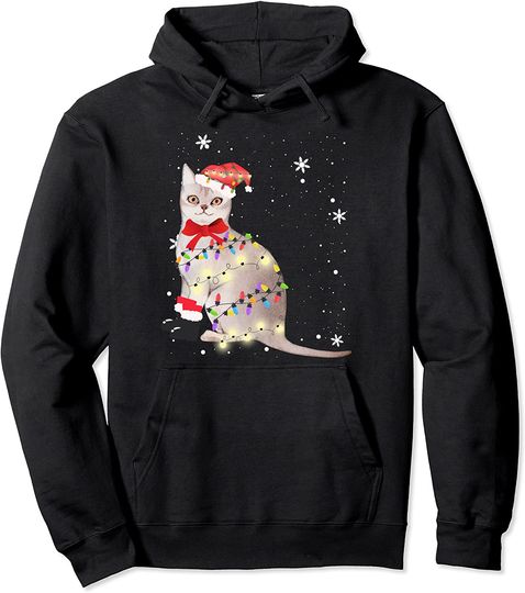 Cat Christmas Lights Pullover Hoodie