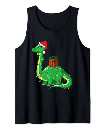 Christmas Dinosaur With Lights Funny Tank Top