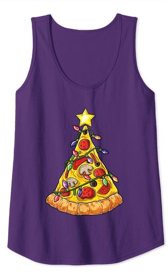 Pizza Christmas Tree Lights Funny Tank Top