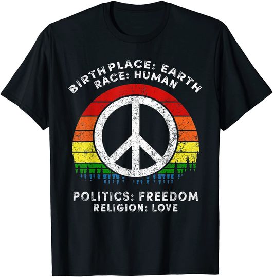 Earth Human Freedom Love LGBTQ Gay Lesbian Awareness T-Shirt