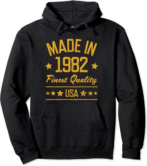 Made in 1982 Finest USA Yellow Gold Print Pullover Hoodie