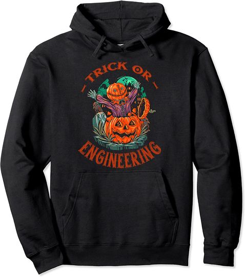 Trick or Engineering Halloween Engineer Scary Builder Pullover Hoodie