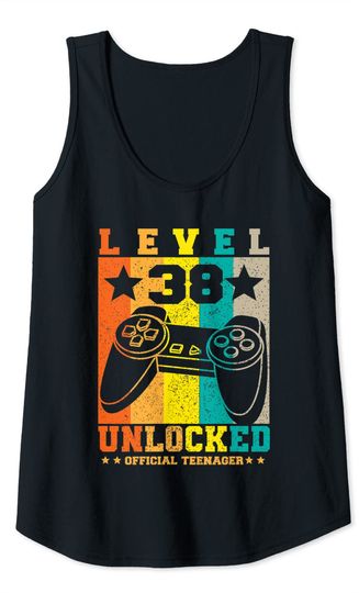 Level 38 Unlocked  Teenager 38th Birthday Gamer Gift Tank Top