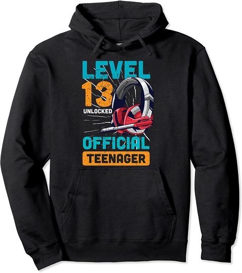  Teenager 13th Birthday Gift Level 13 Unlocked boys Pullover Hoodie