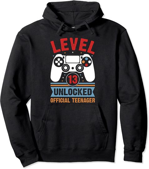 Vintage Level 13 Unlocked  Teenager Birthday Gamer Pullover Hoodie