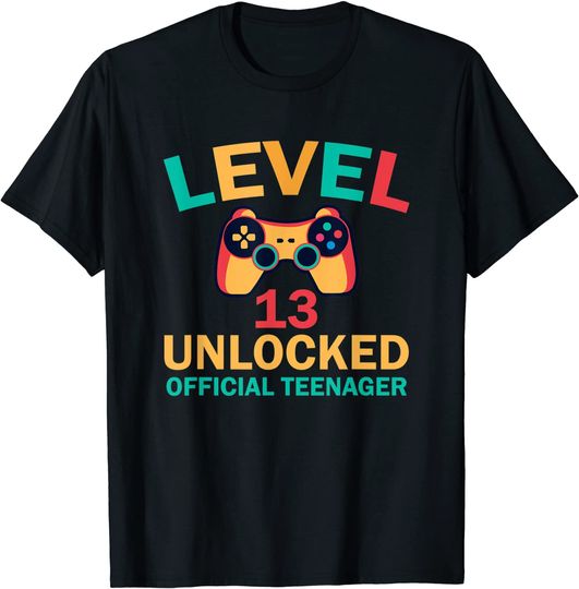 13th Birthday Boy Level 13 Unlocked  Teenager Gamer T-Shirt