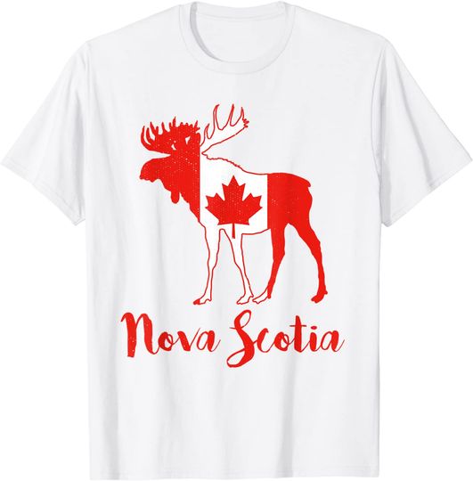 Distressed Visit Canada Nova Scotia Maple Leaf Moose T-Shirt